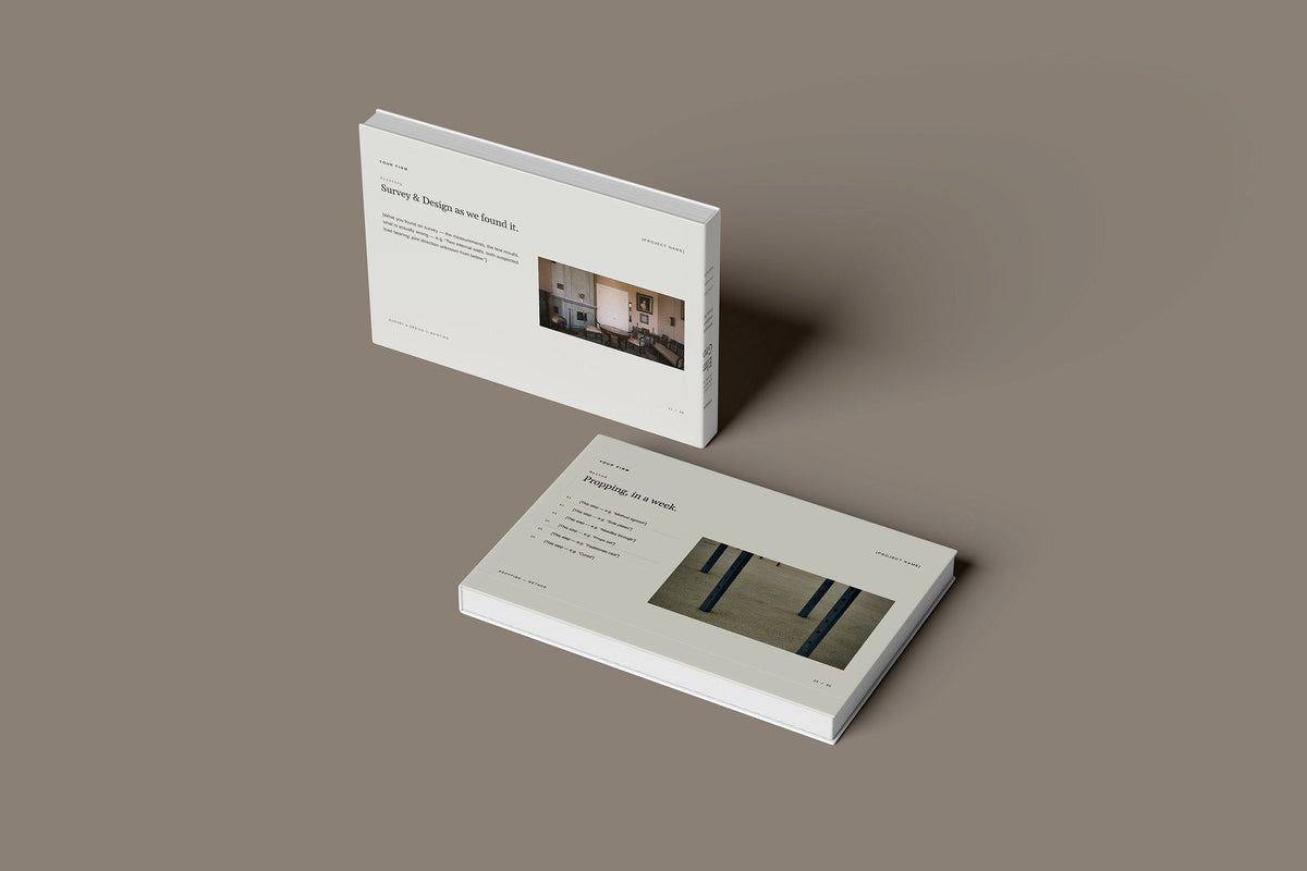 Knock Through and Open Plan Client Package, Oat colourway, floating books mockup