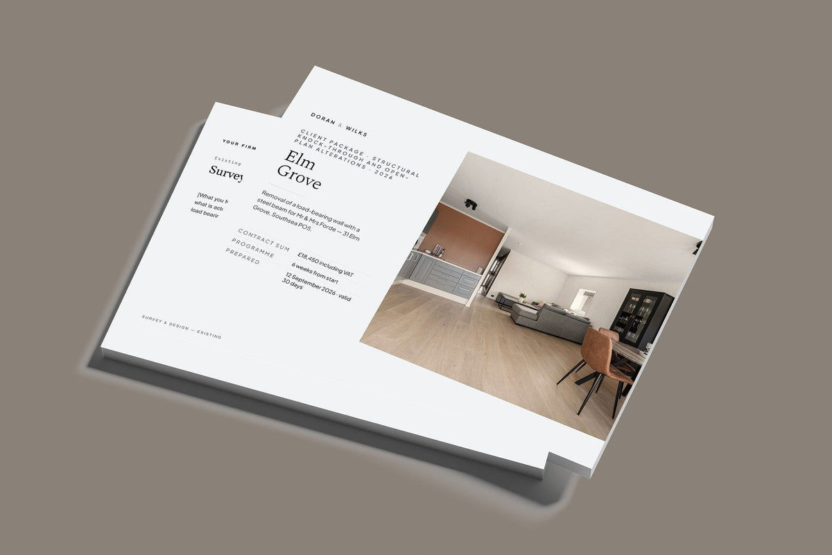 Knock Through and Open Plan Client Package, Slate colourway, stacked books mockup