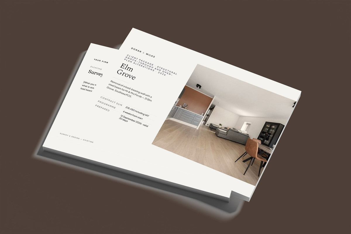 Knock Through and Open Plan Client Package, Standard colourway, stacked books mockup