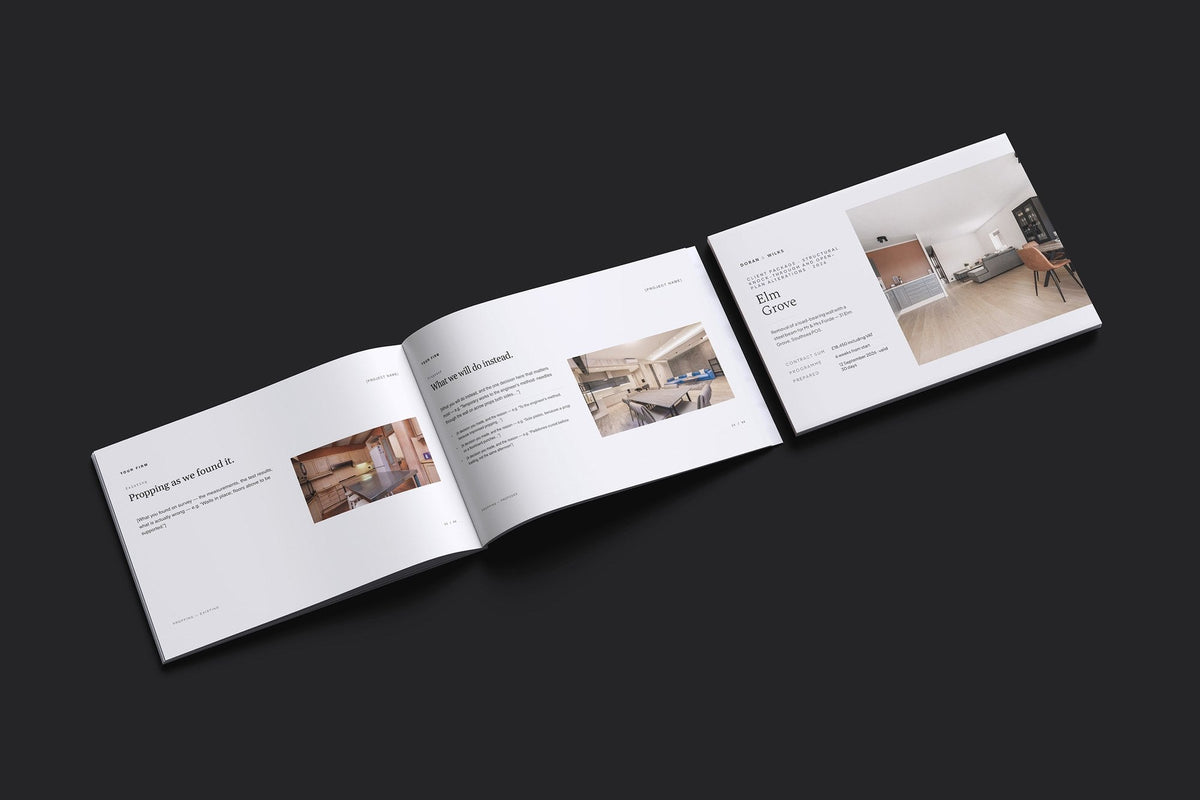 Knock Through and Open Plan Client Package, Standard colourway, cover and inside spread mockup