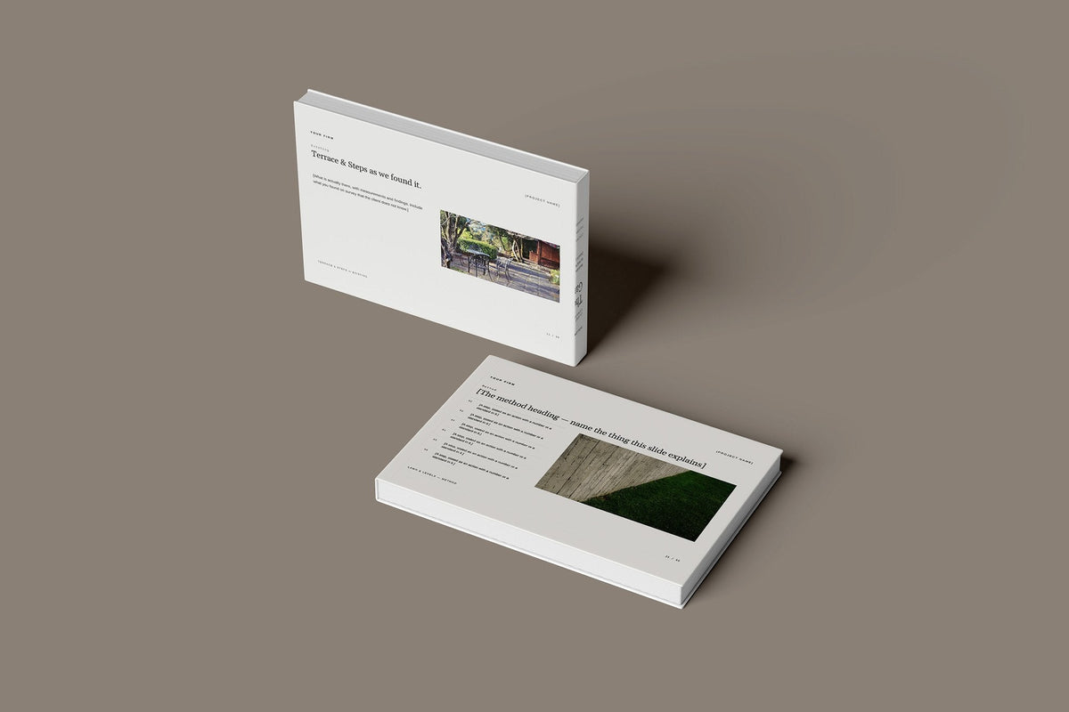 Landscaper Client Package, Ivory colourway, floating books mockup