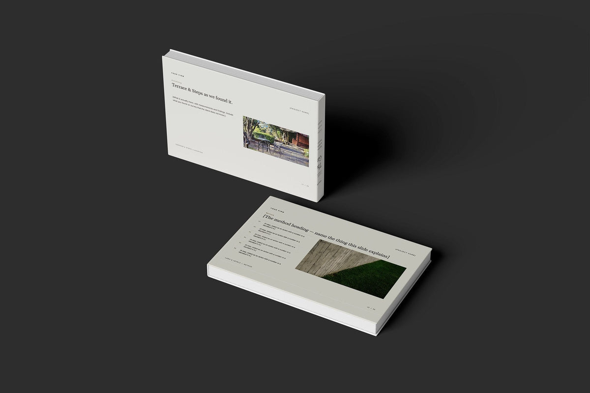 Landscaper Client Package, Oat colourway, floating books mockup