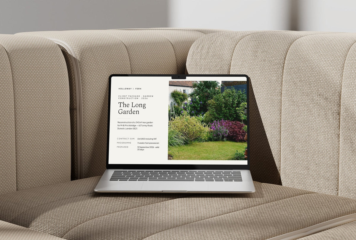 Landscaper Client Package, Oat colourway, laptop screen mockup
