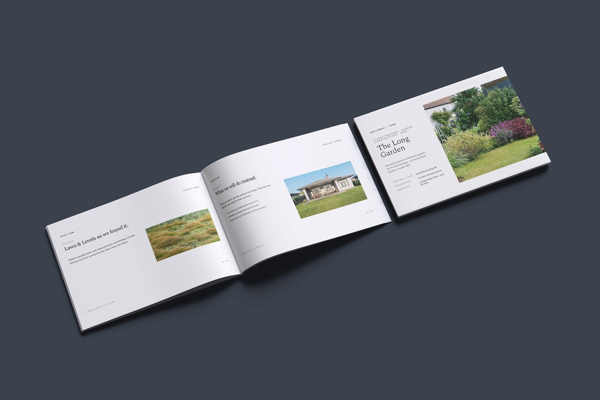 Landscaper Client Package, Standard colourway, cover and inside spread mockup
