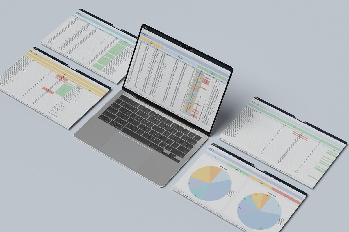 Leads and Clients Tracker Excel template, Leads Pipeline tab on a laptop screen