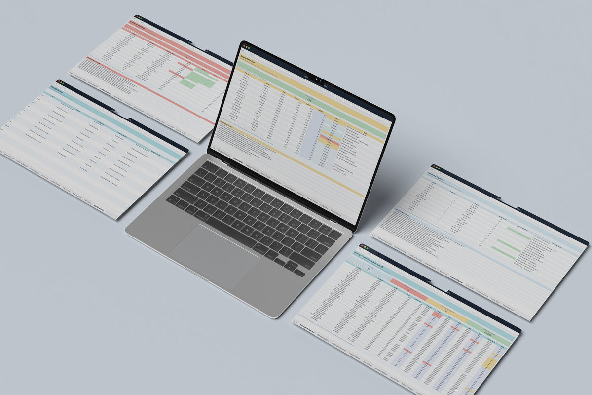 Lettings Compliance Excel template, Renewal Pipeline tab on a laptop screen