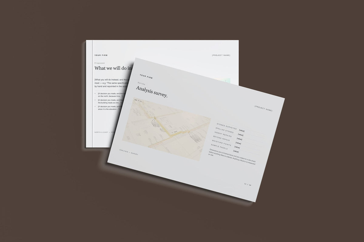 Lime Repointing Client Package, Slate colourway, front and back cover mockup