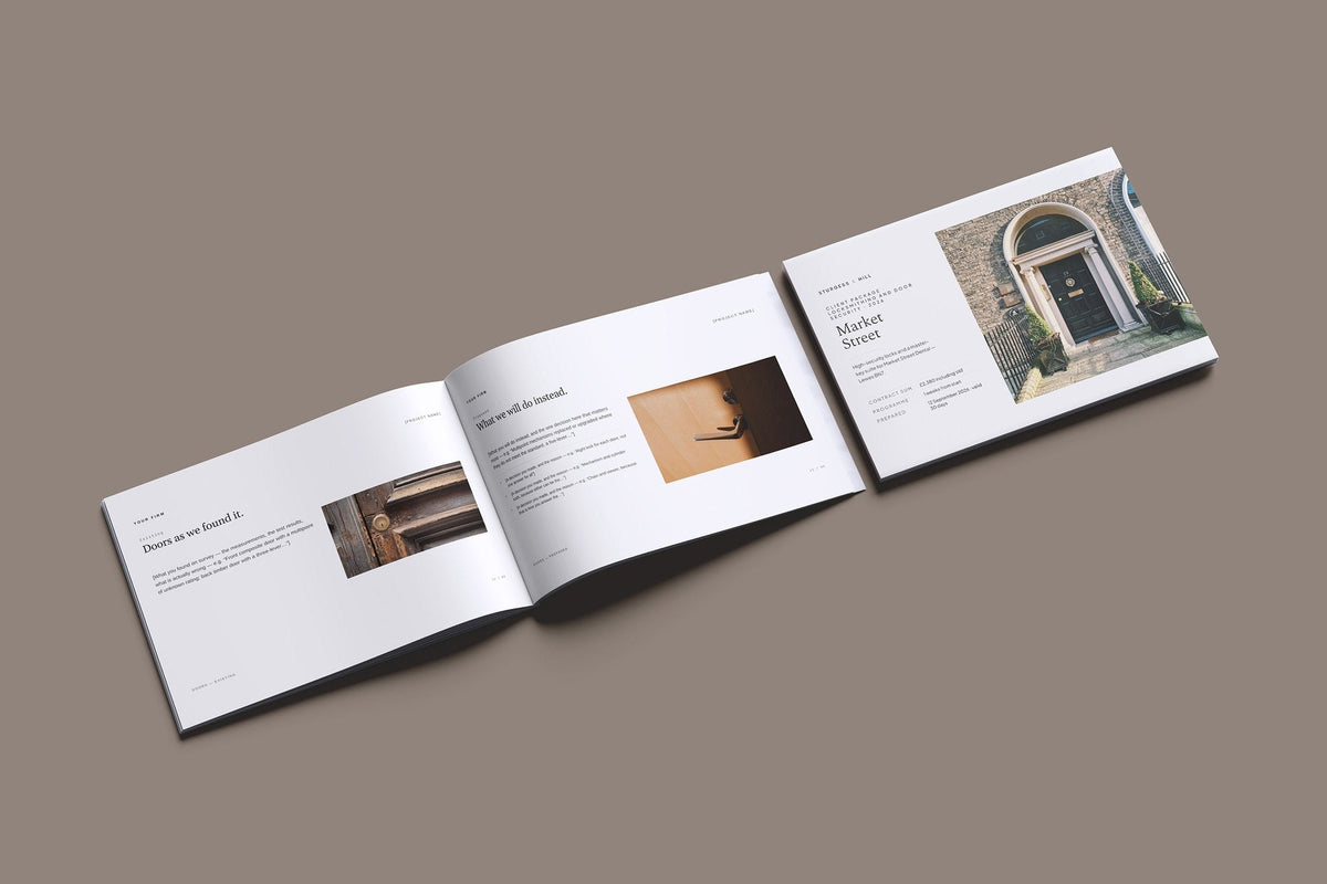 Locksmith Client Package, Ivory colourway, cover and inside spread mockup