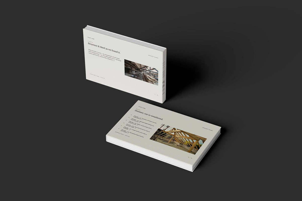 Loft Conversion Client Package, Oat colourway, floating books mockup