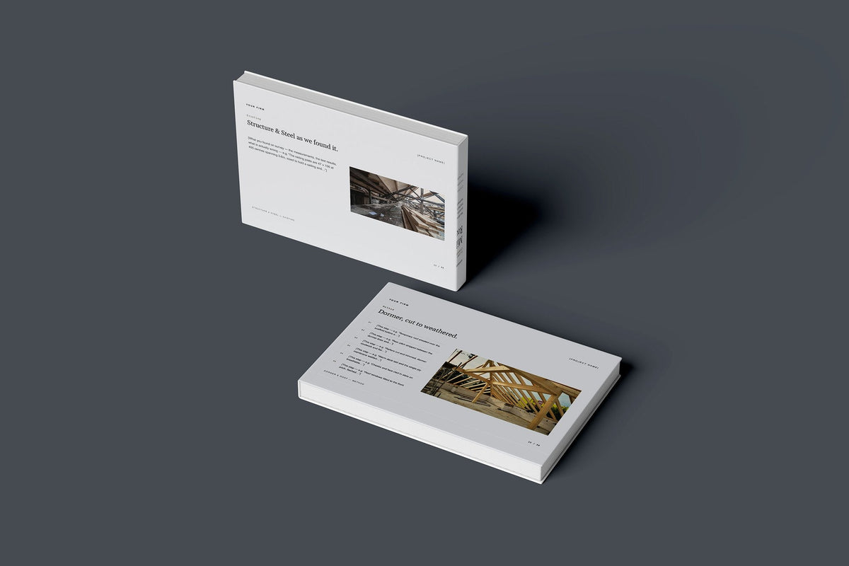 Loft Conversion Client Package, Slate colourway, floating books mockup