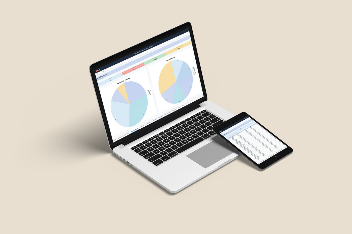 Maintenance Round Scheduler Excel template on a MacBook and iPad
