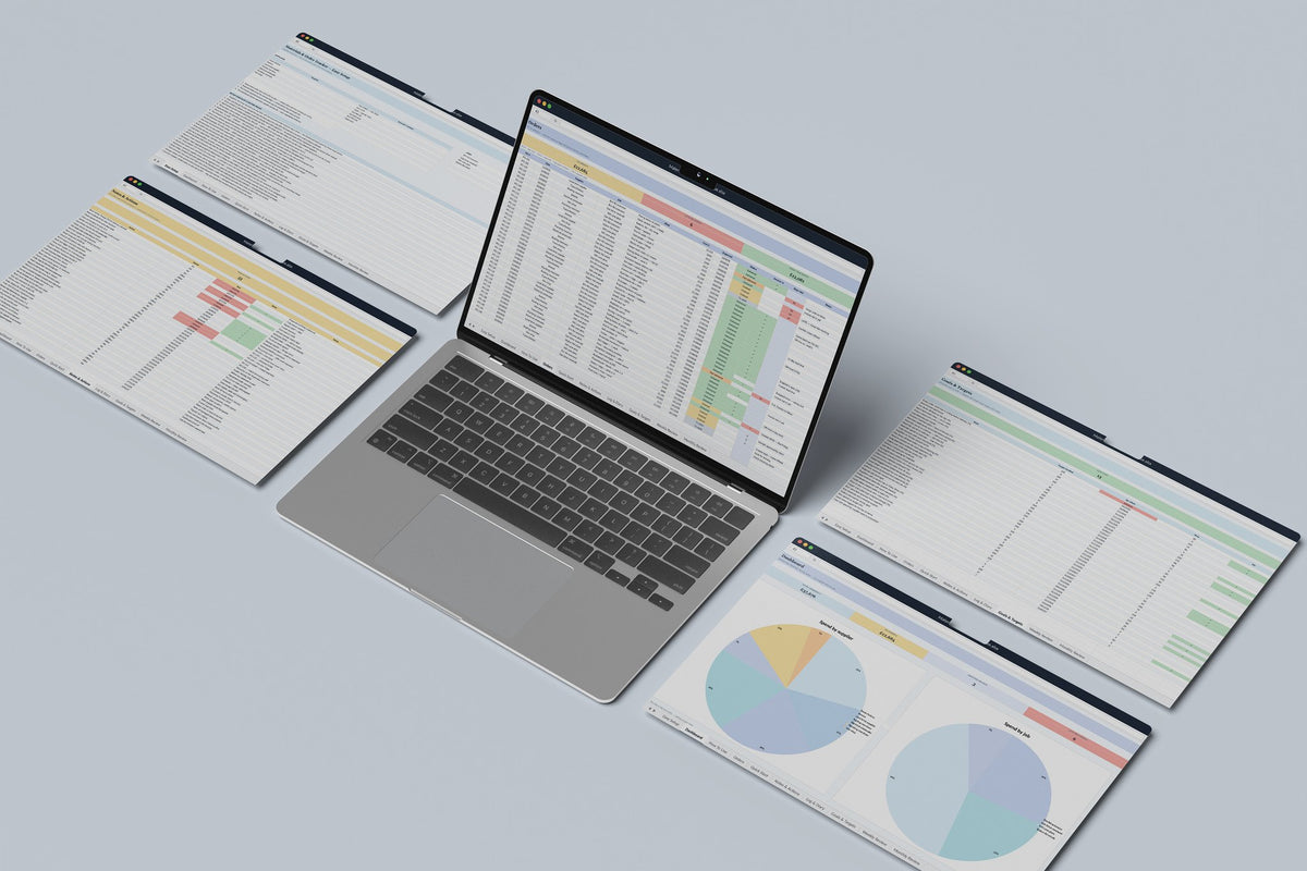 Materials Order Tracker Excel template, Orders tab on a laptop screen