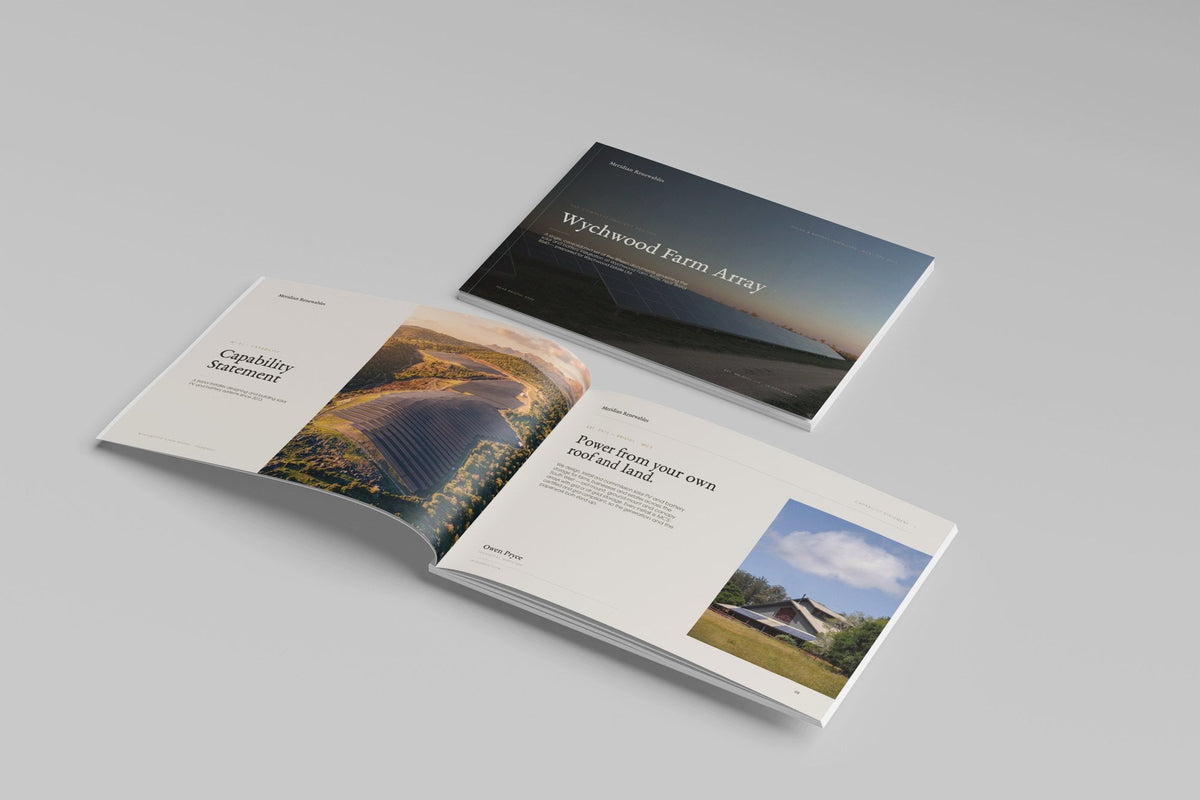 Solar & Battery Installer Project Pack in PowerPoint, printed cover shown at an angle