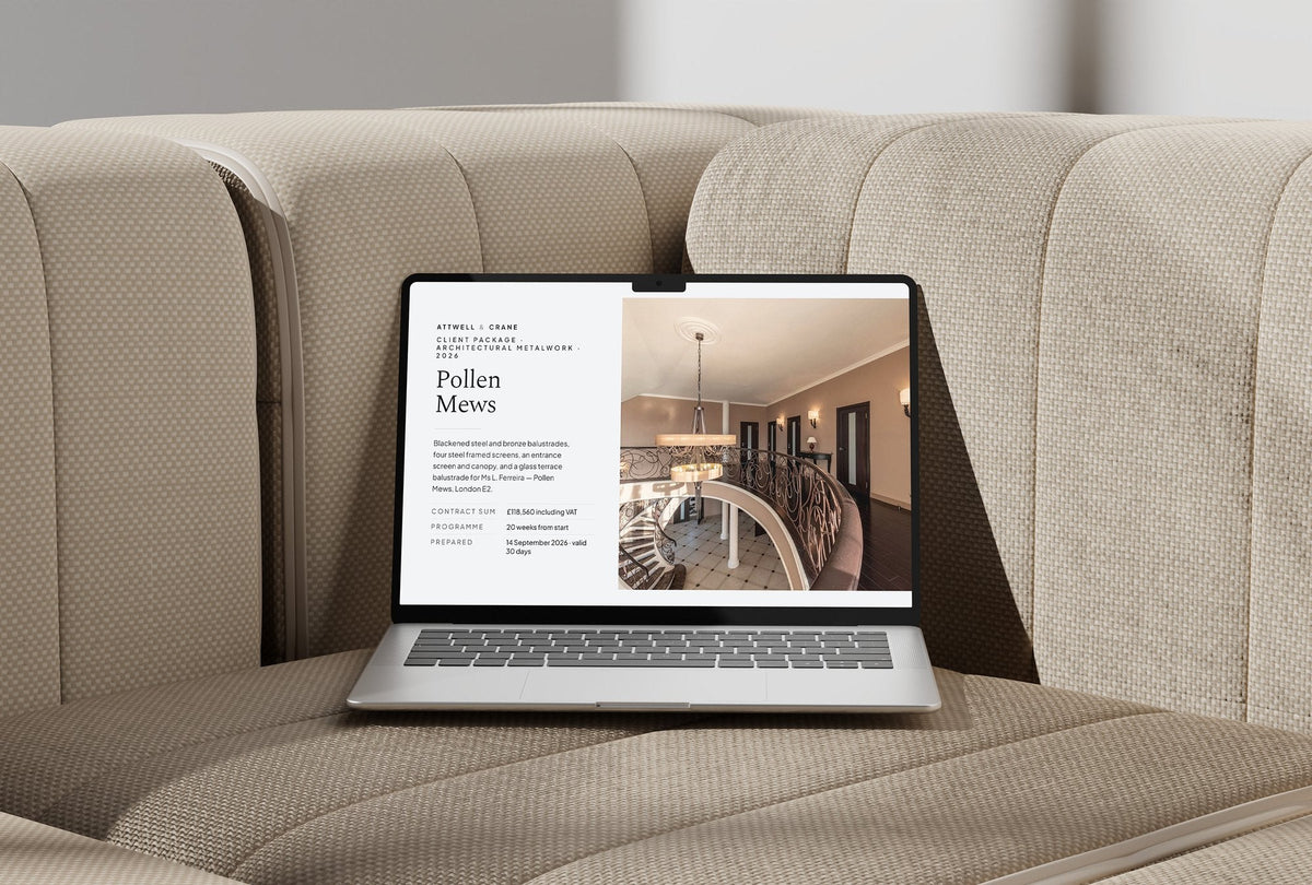Metalwork Client Package, Slate colourway, laptop screen mockup