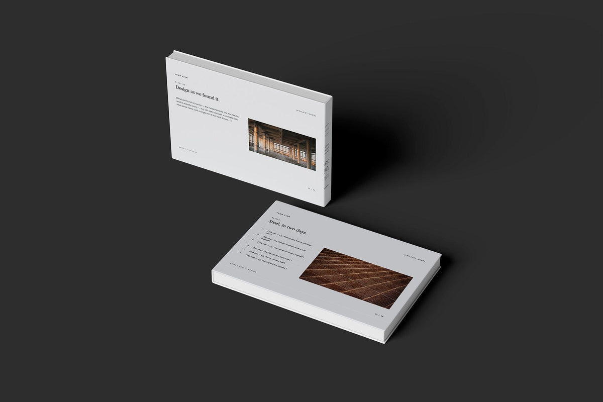 Mezzanine Floors Client Package, Slate colourway, floating books mockup