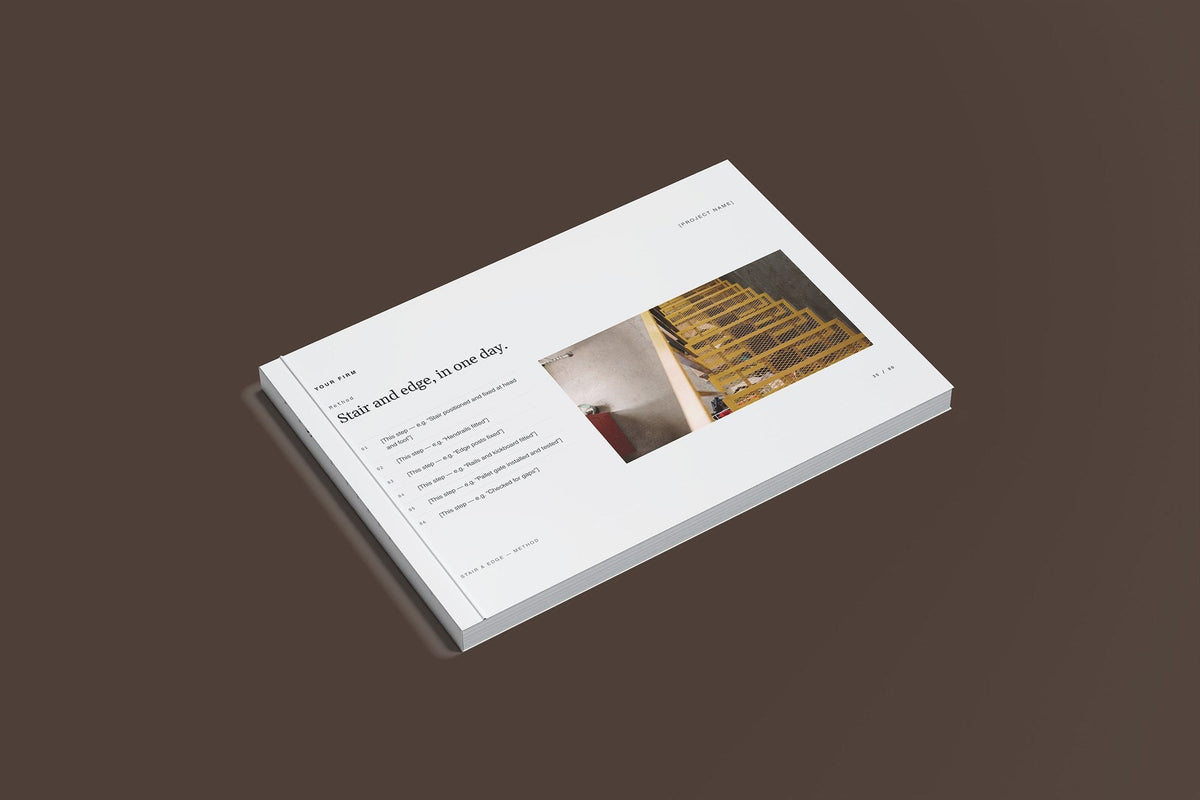 Mezzanine Floors Client Package, Slate colourway, closed magazine mockup