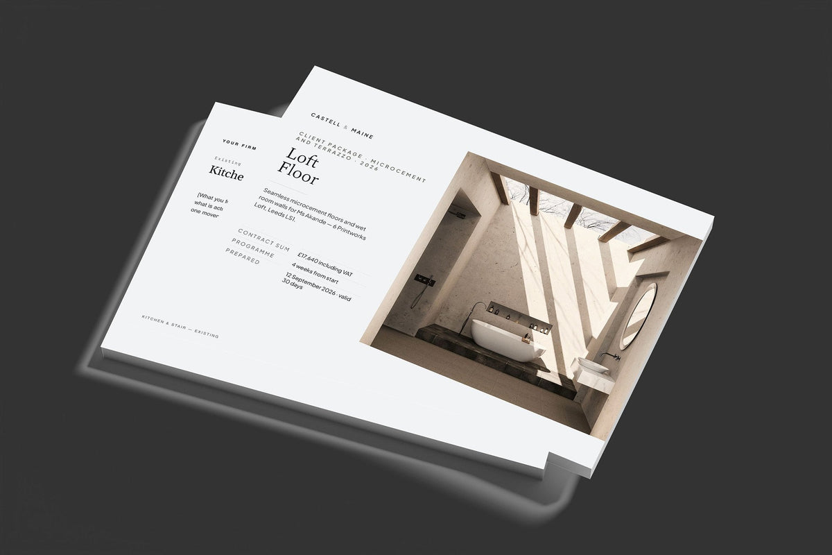 Microcement and Terrazzo Client Package, Slate colourway, stacked books mockup