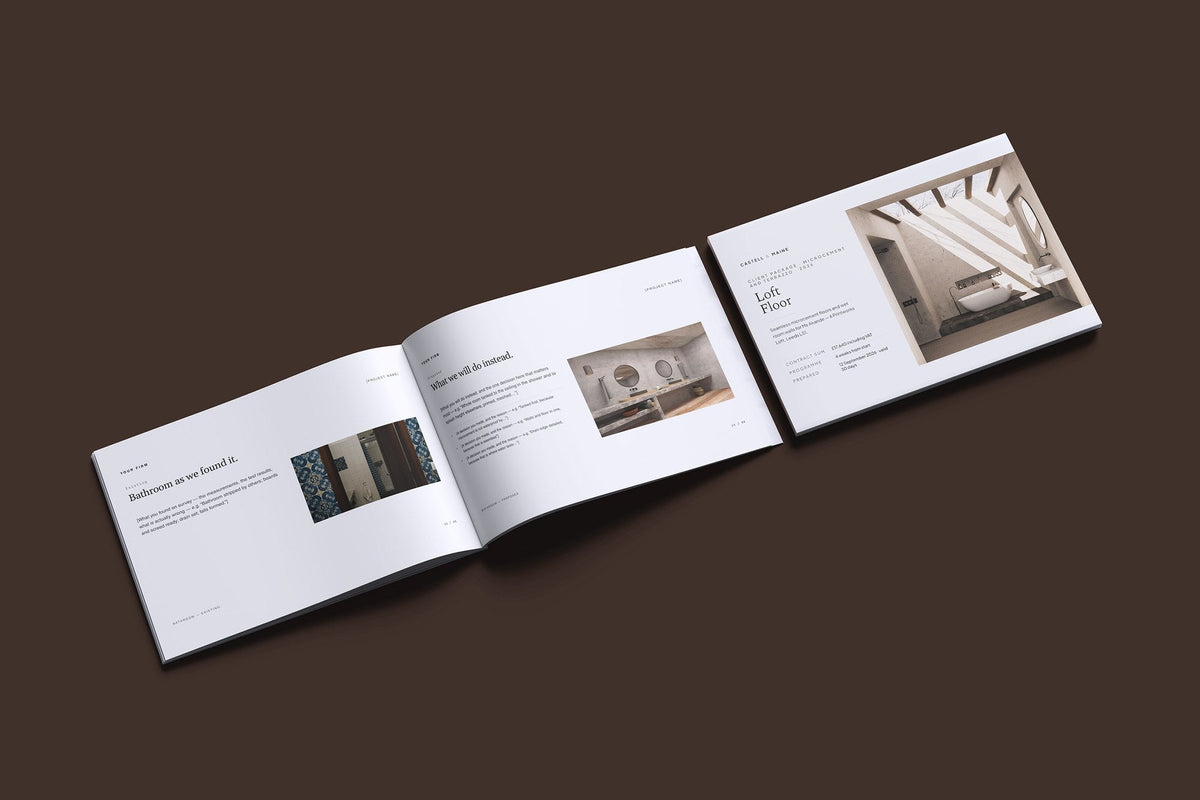 Microcement and Terrazzo Client Package, Slate colourway, cover and inside spread mockup
