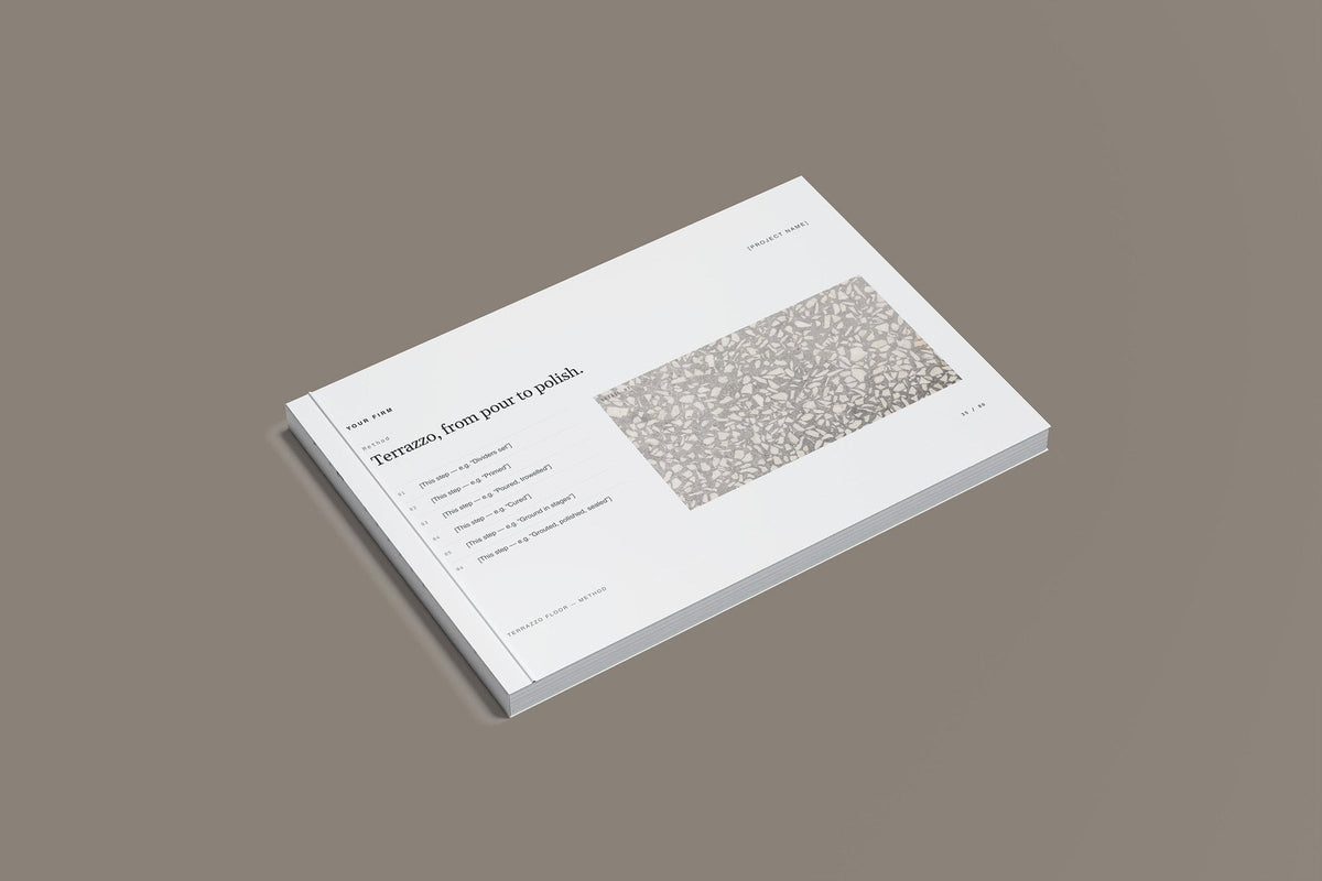 Microcement and Terrazzo Client Package, Slate colourway, closed magazine mockup