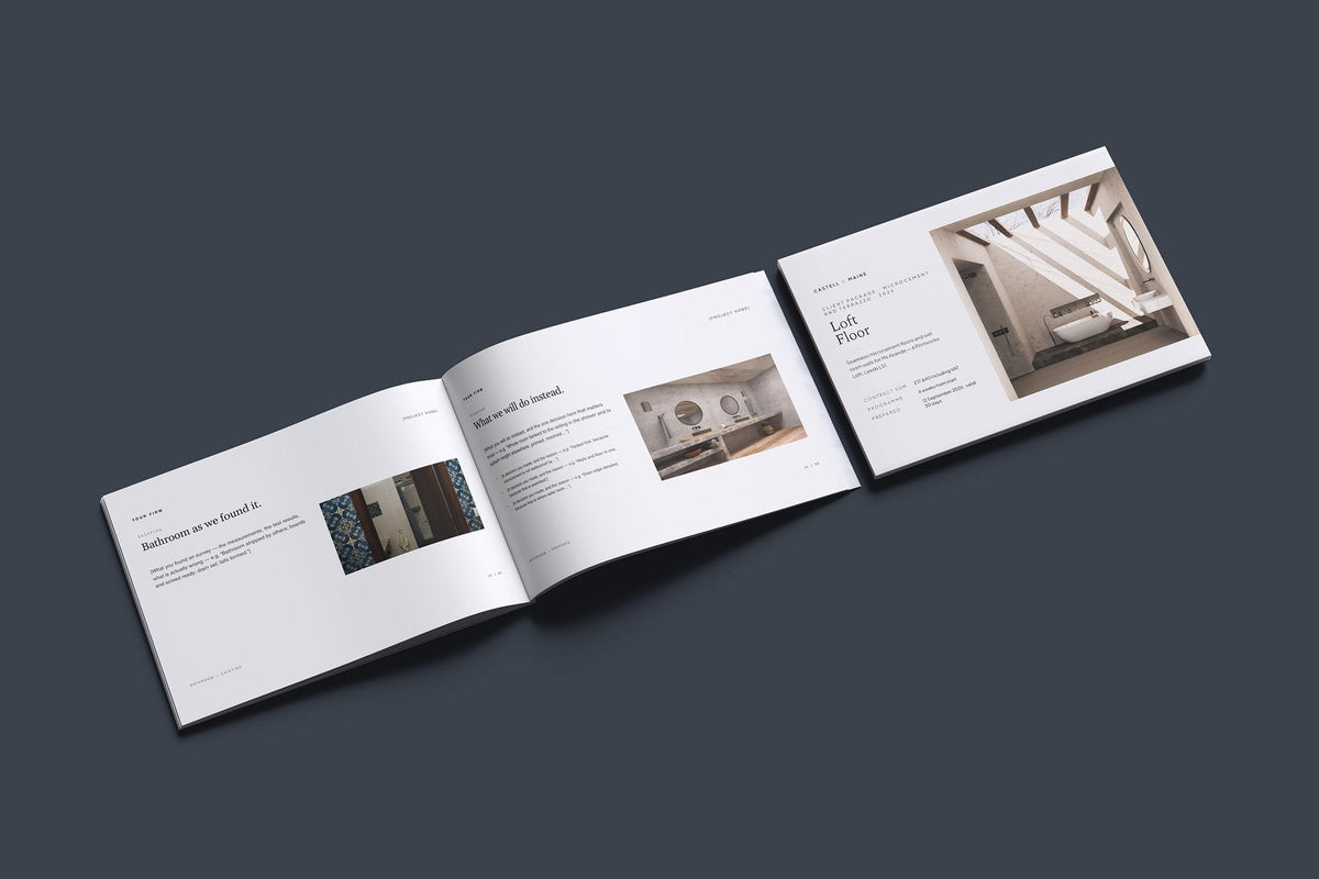 Microcement and Terrazzo Client Package, Standard colourway, cover and inside spread mockup