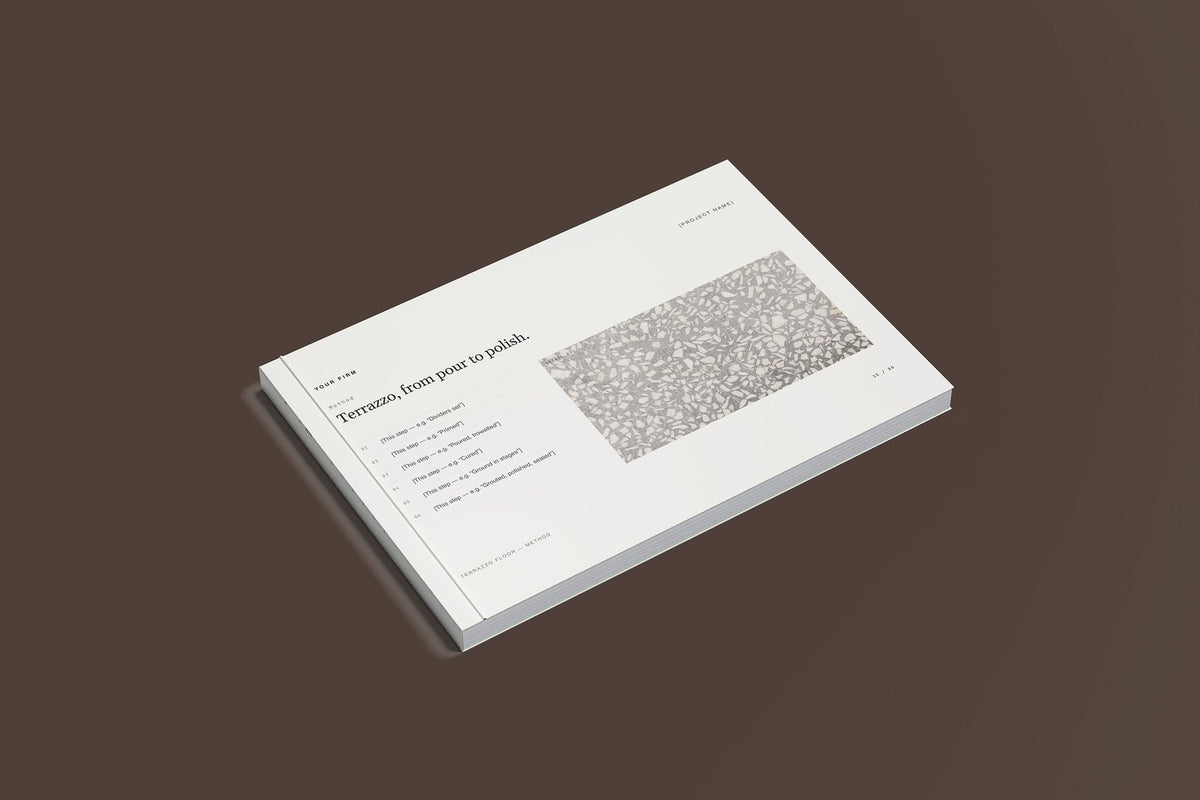 Microcement and Terrazzo Client Package, Standard colourway, closed magazine mockup