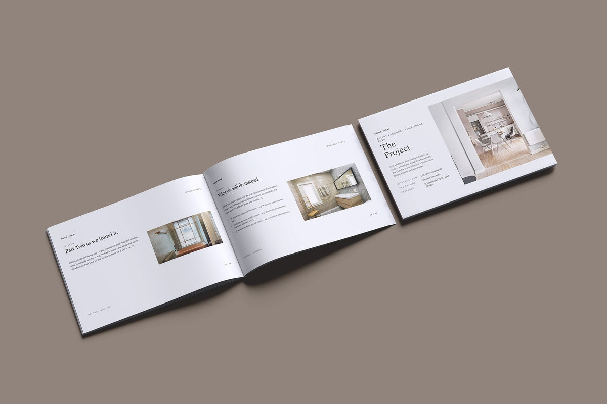 Multi-Trade Client Package, Slate colourway, cover and inside spread mockup