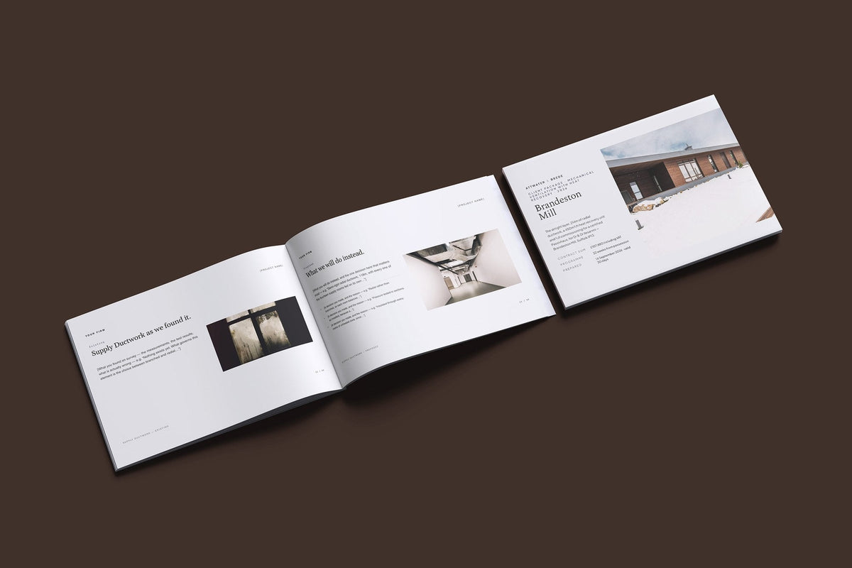 MVHR Client Package, Standard colourway, cover and inside spread mockup