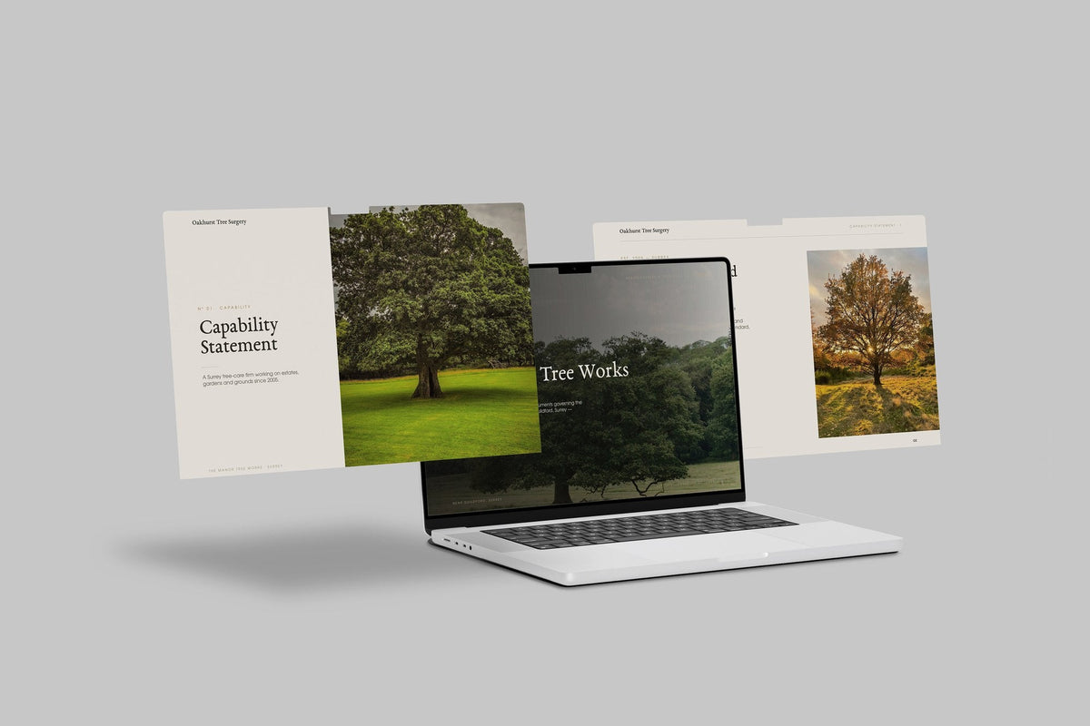 Tree Surgeon Project Pack in PowerPoint, shown on laptop screens