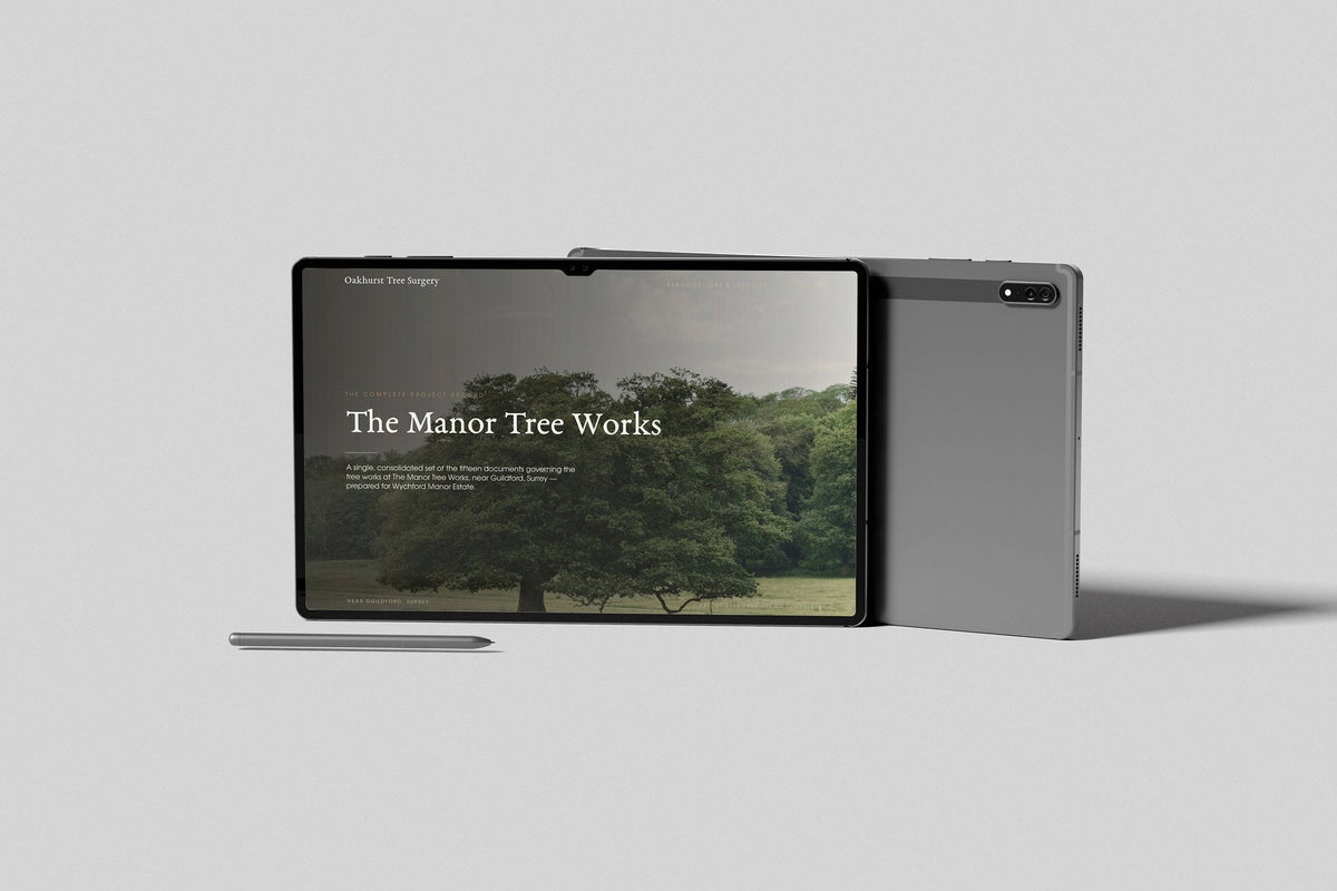 Tree Surgeon Project Pack in PowerPoint, shown on a tablet