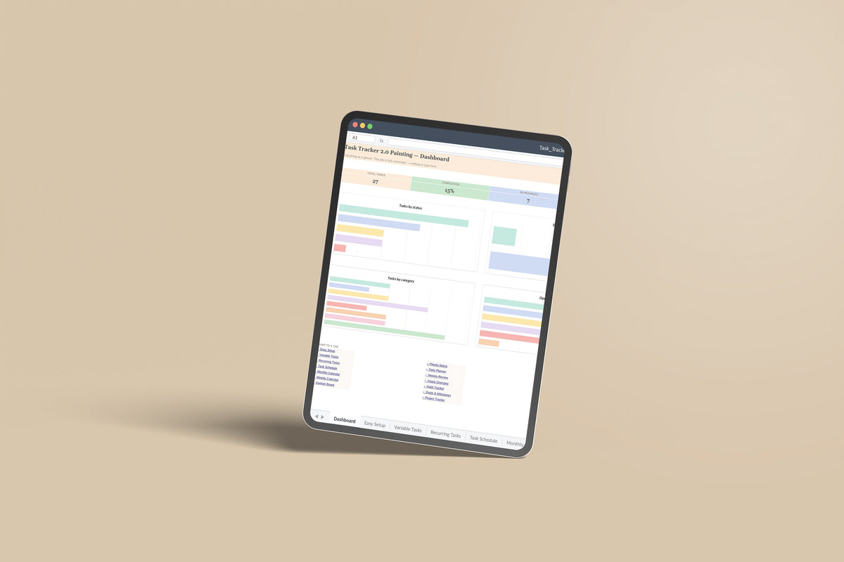 Task Tracker Painting Excel template on an iPad Pro