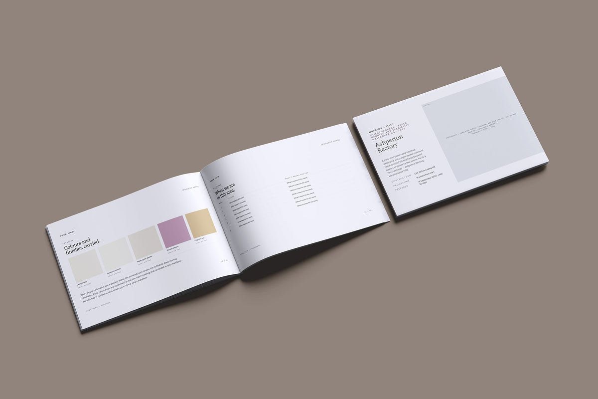 Paper Hanging Client Package, Slate colourway, cover and inside spread mockup