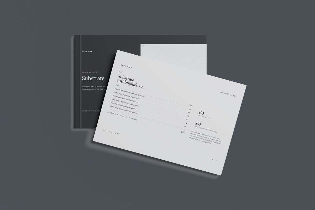 Paper Hanging Client Package, Slate colourway, front and back cover mockup