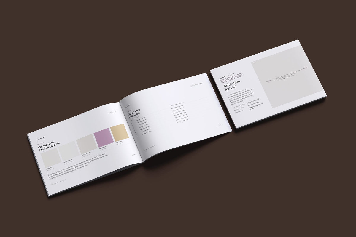 Paper Hanging Client Package, Standard colourway, cover and inside spread mockup