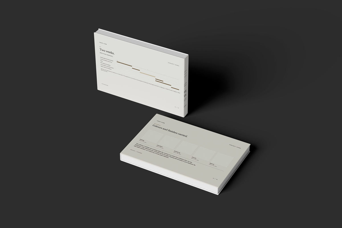 Piling Client Package, Oat colourway, floating books mockup