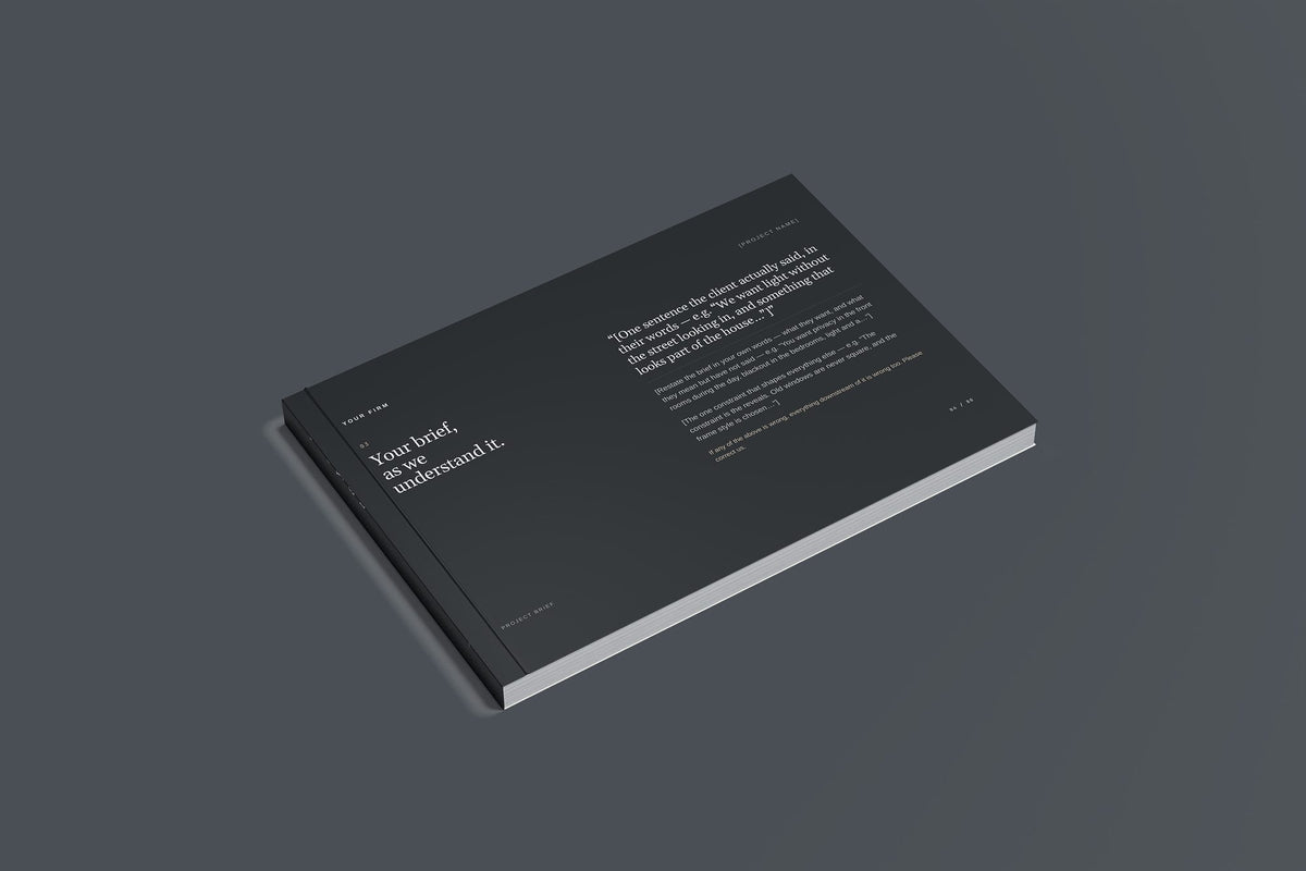 Plantation Shutters Client Package, Slate colourway, closed magazine mockup