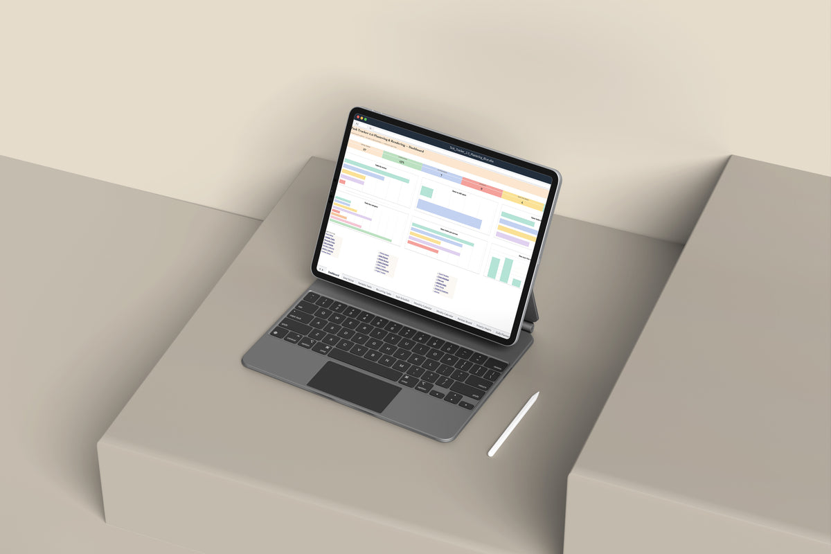 Task Tracker 2.0 - Plastering Excel template on an iPad with keyboard