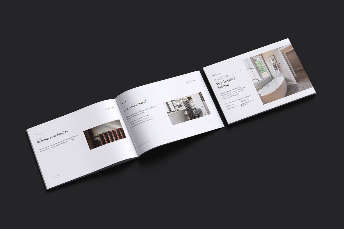 Plumber Client Package, Ivory colourway, cover and inside spread mockup