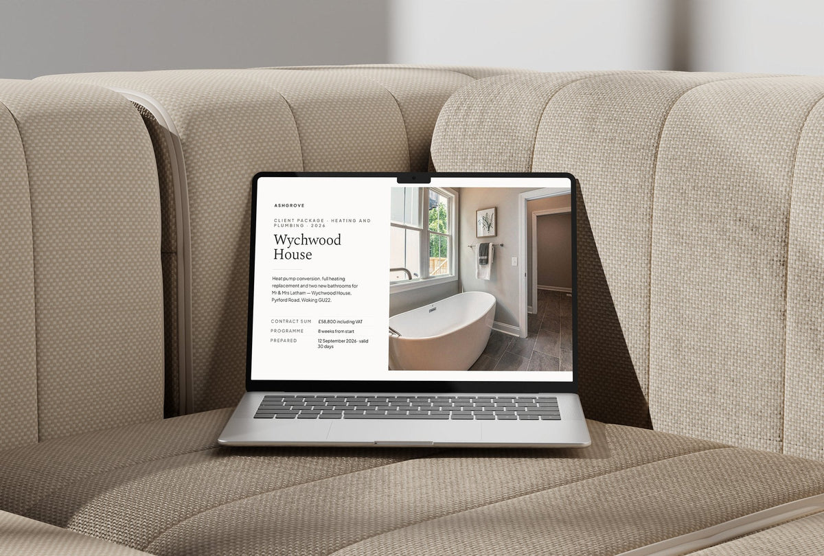 Plumber Client Package, Ivory colourway, laptop screen mockup