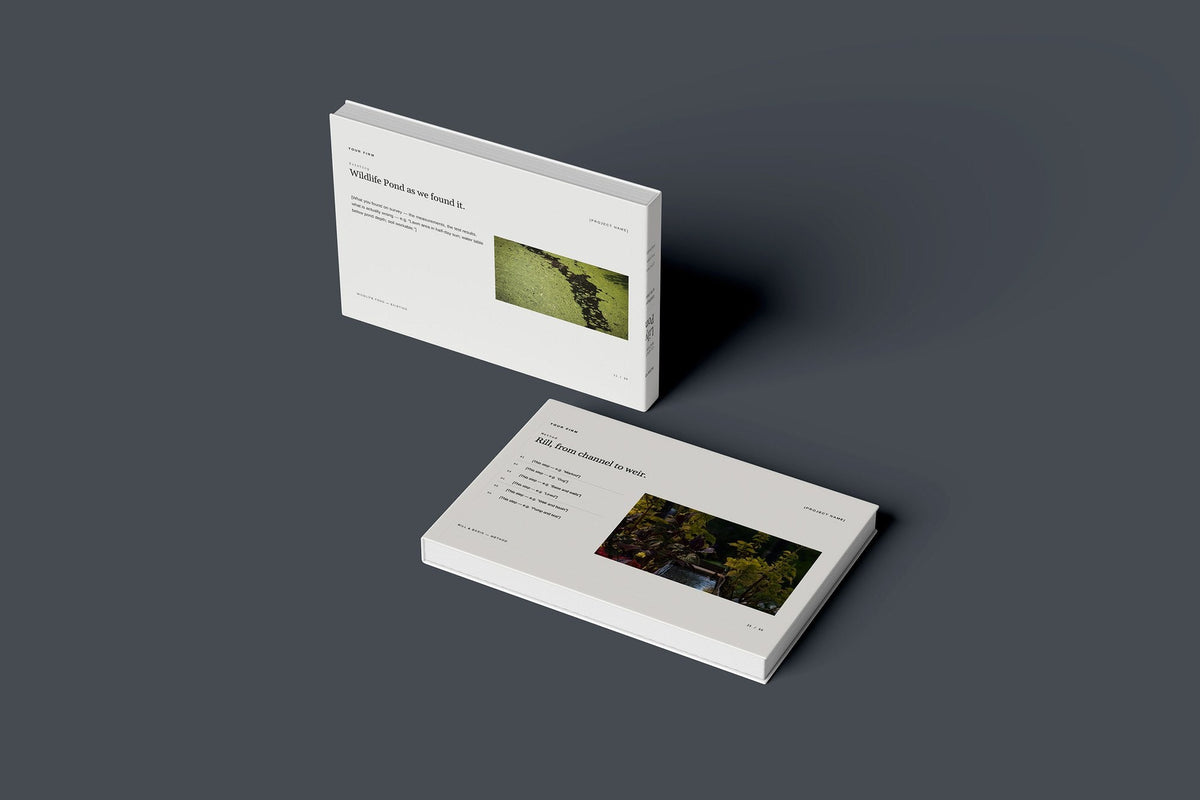 Ponds and Water Features Client Package, Ivory colourway, floating books mockup