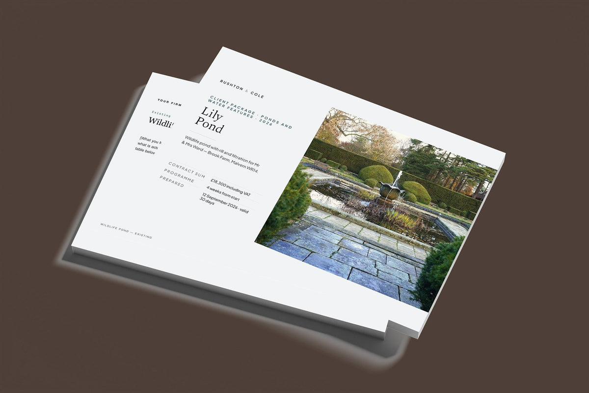 Ponds and Water Features Client Package, Slate colourway, stacked books mockup