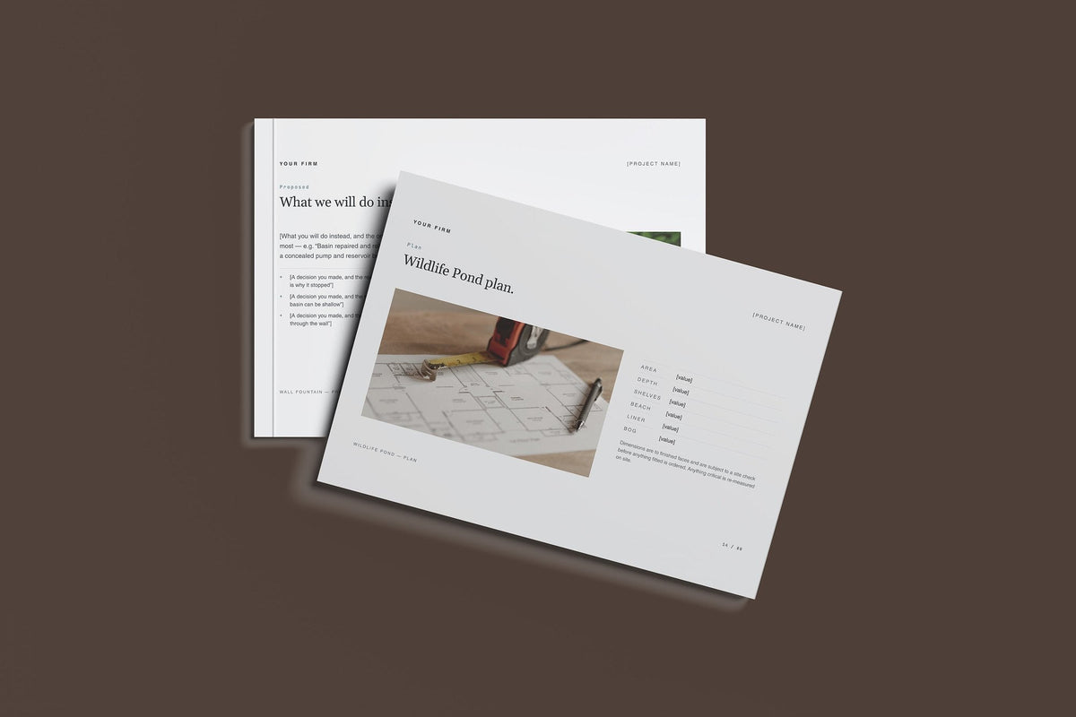 Ponds and Water Features Client Package, Slate colourway, front and back cover mockup