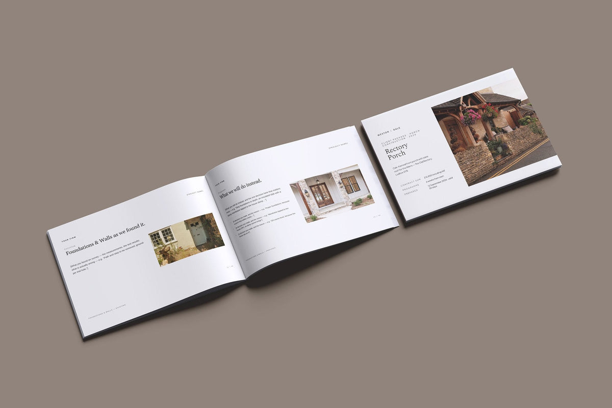 Porch Client Package, Ivory colourway, cover and inside spread mockup