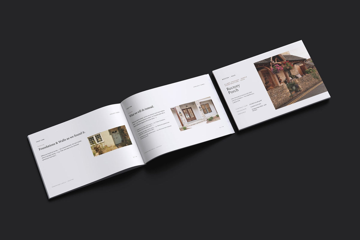 Porch Client Package, Standard colourway, cover and inside spread mockup
