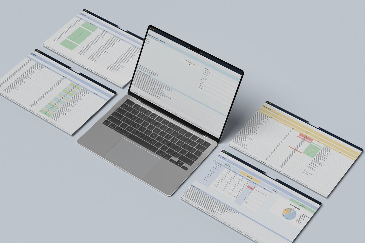 Project Cost Tracker Excel template, Easy Setup tab on a laptop screen