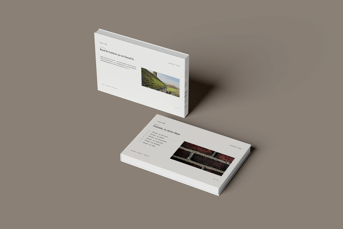 Property Maintenance Client Package, Ivory colourway, floating books mockup
