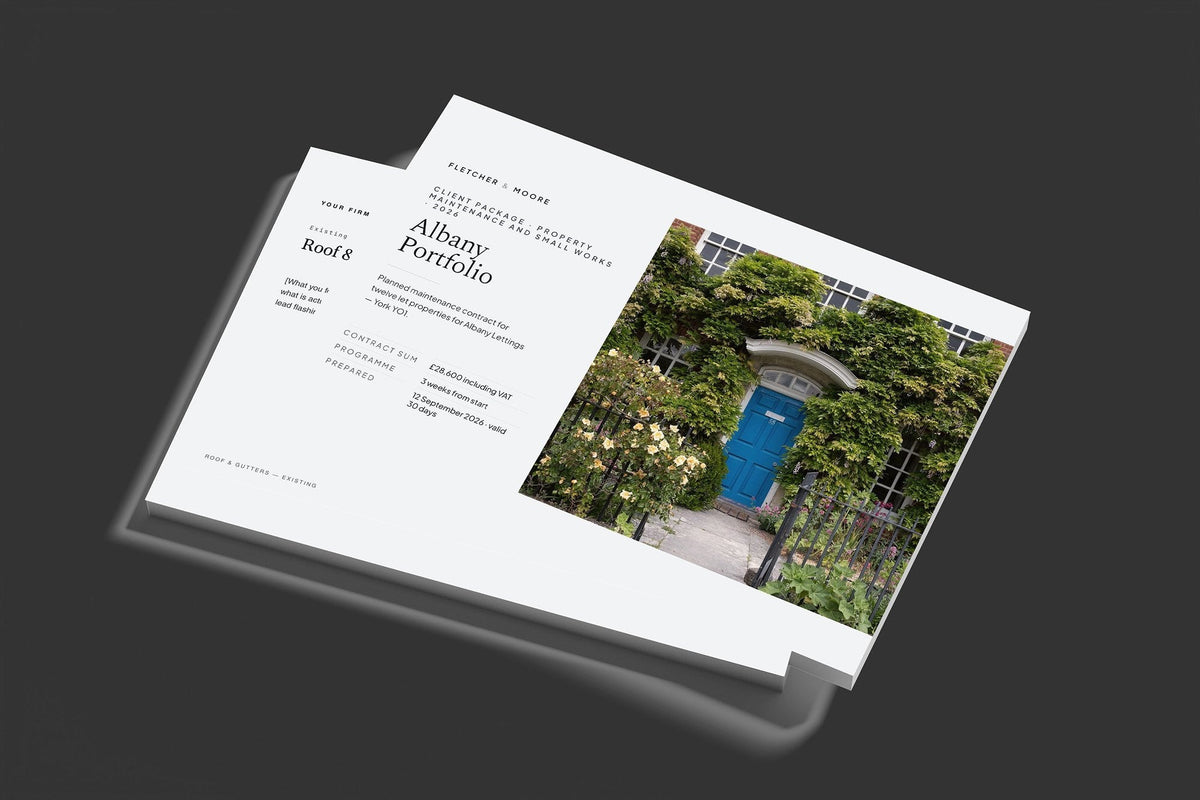 Property Maintenance Client Package, Slate colourway, stacked books mockup