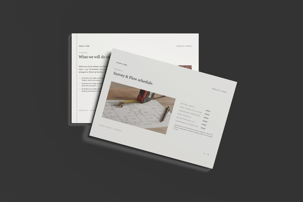 Rainwater Goods Client Package, Standard colourway, front and back cover mockup