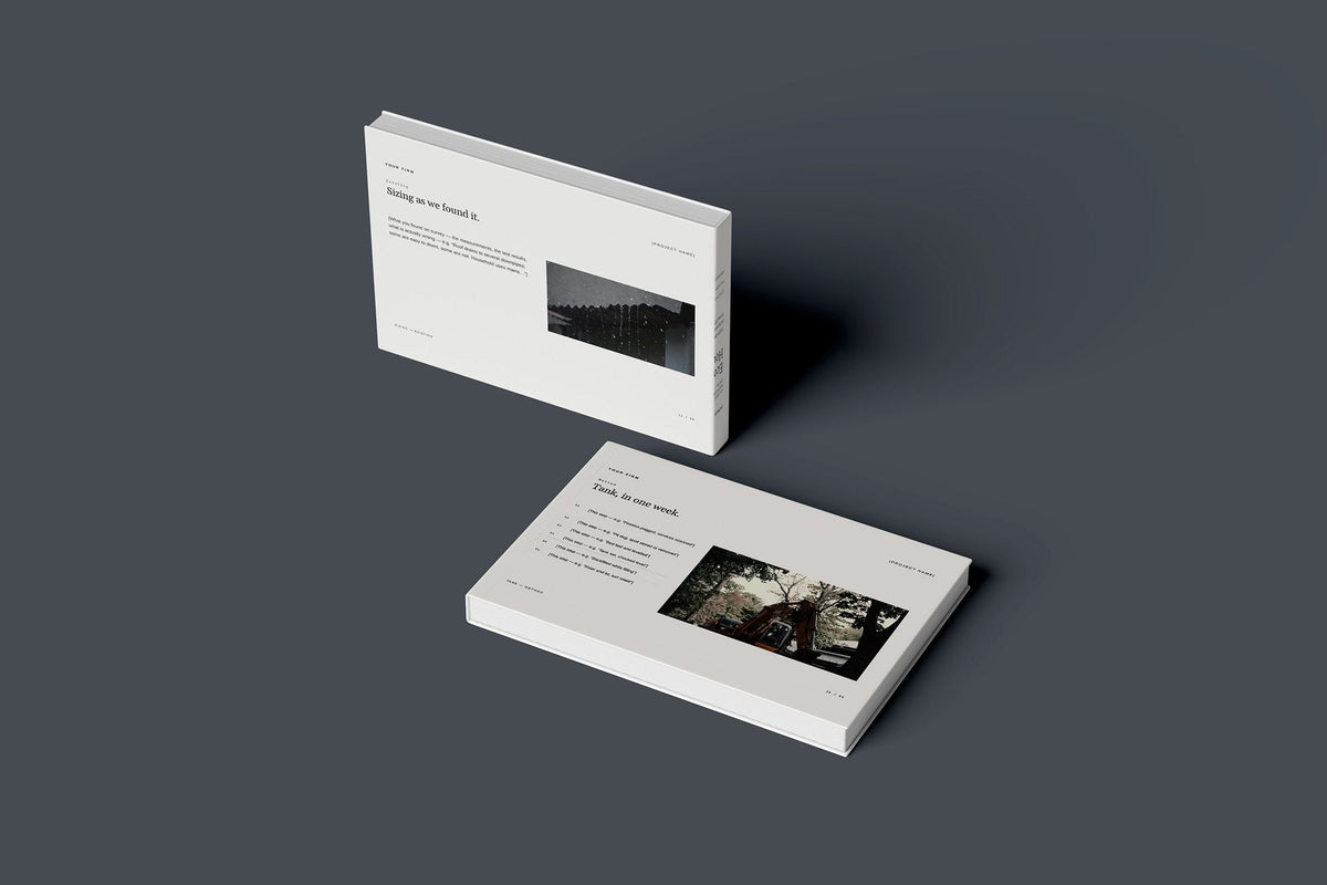 Rainwater Harvesting Client Package, Ivory colourway, floating books mockup