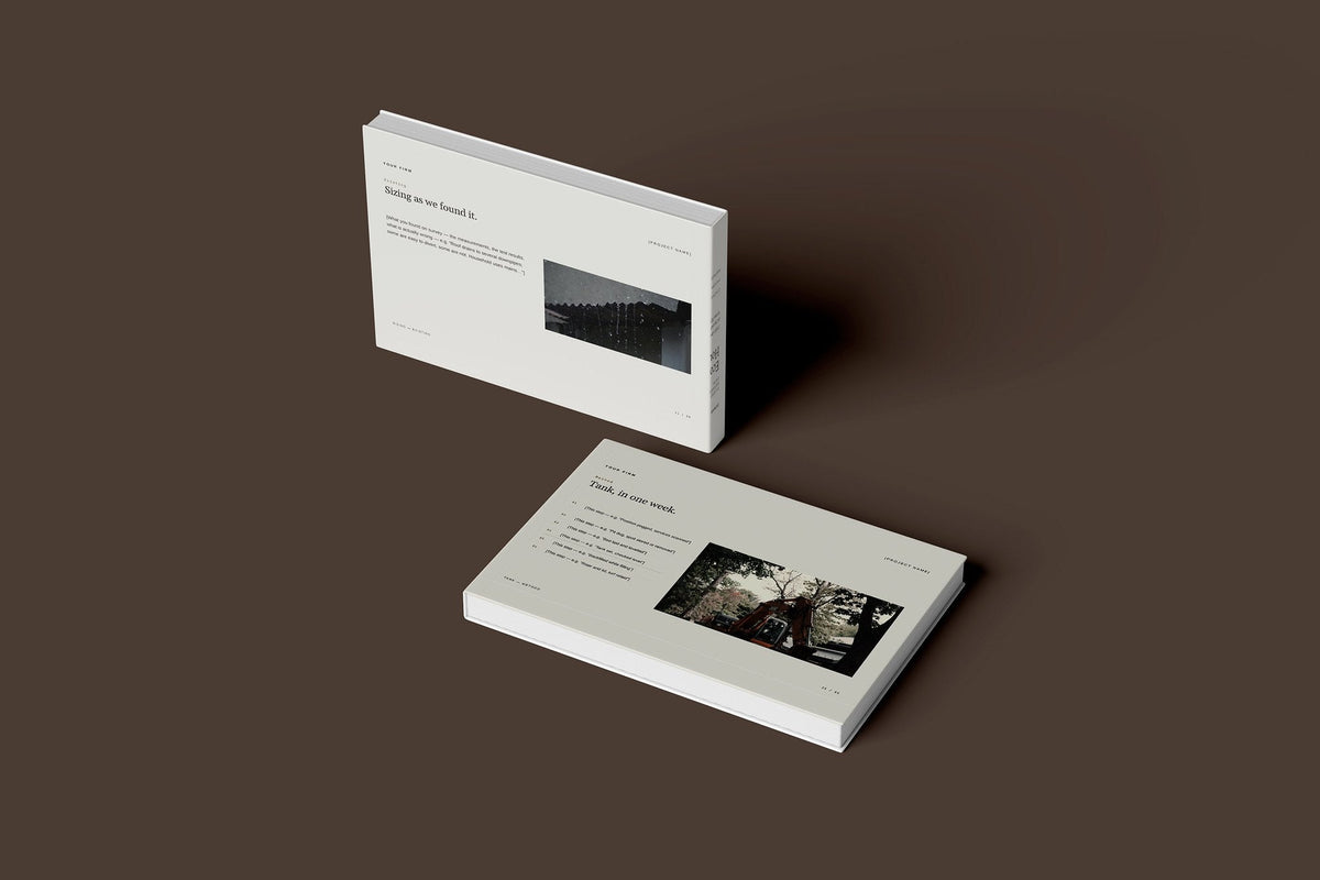 Rainwater Harvesting Client Package, Oat colourway, floating books mockup