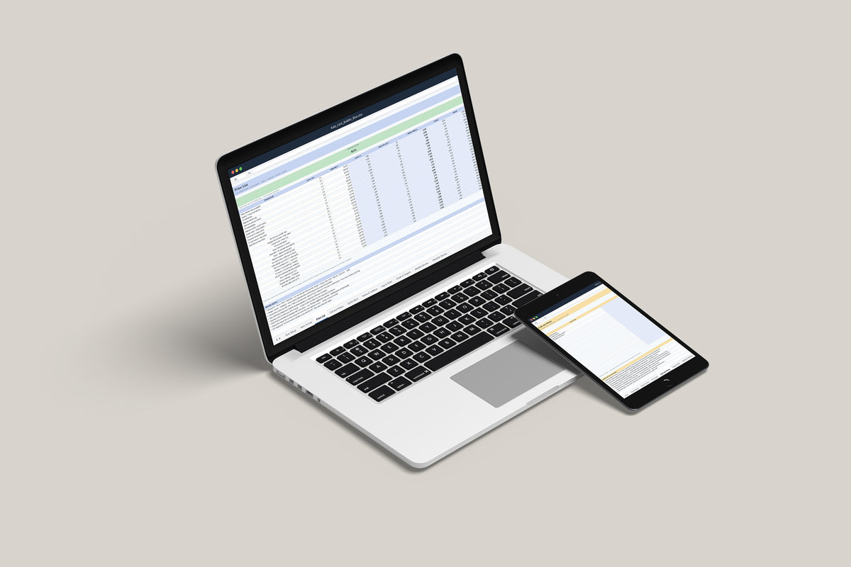 Rate Card Builder Excel template on a MacBook and iPad